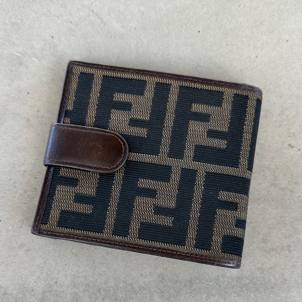 Fendi Brown and Brown Monogram Card Holder Wallet / Fendi Zucca Compact wallet